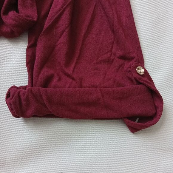 Rue21 Plus Size Maroon Red Sheer Mesh Yoke Roll Tab Sleeves Casual Shirt 3X - Picture 11 of 12